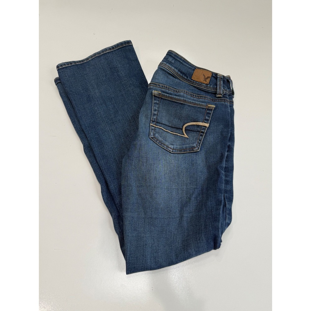 American Eagle Kick Boot Super Stretch Jeans Blue Denim Size 6 Regular